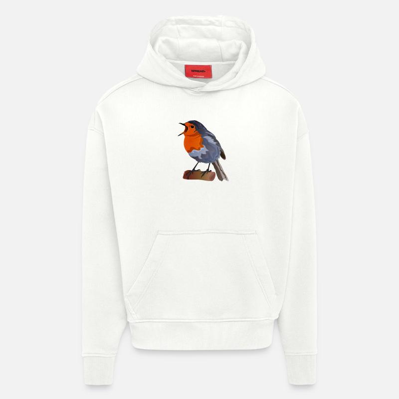 Illustration du merle sur textile - Sweat à capuche bio épais oversize fabriqué en UE - OFF WHITE