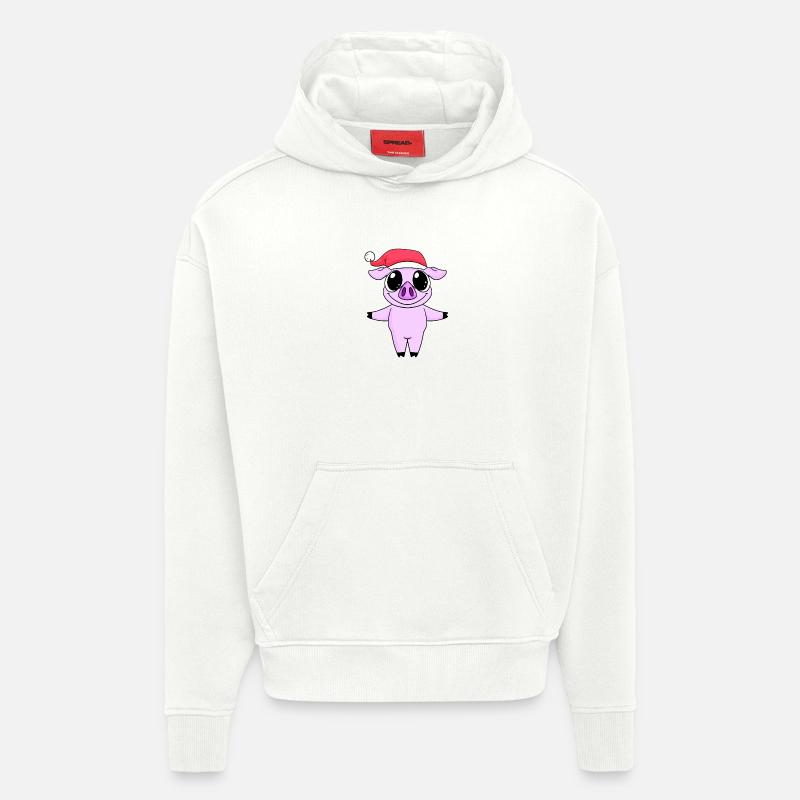 Cochon Noël - Sweat à capuche bio épais oversize fabriqué en UE - OFF WHITE