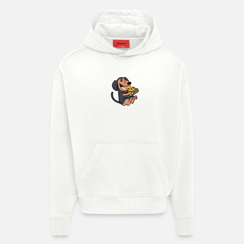 Pizza pour chien Coonhound - Sweat à capuche bio épais oversize fabriqué en UE - OFF WHITE