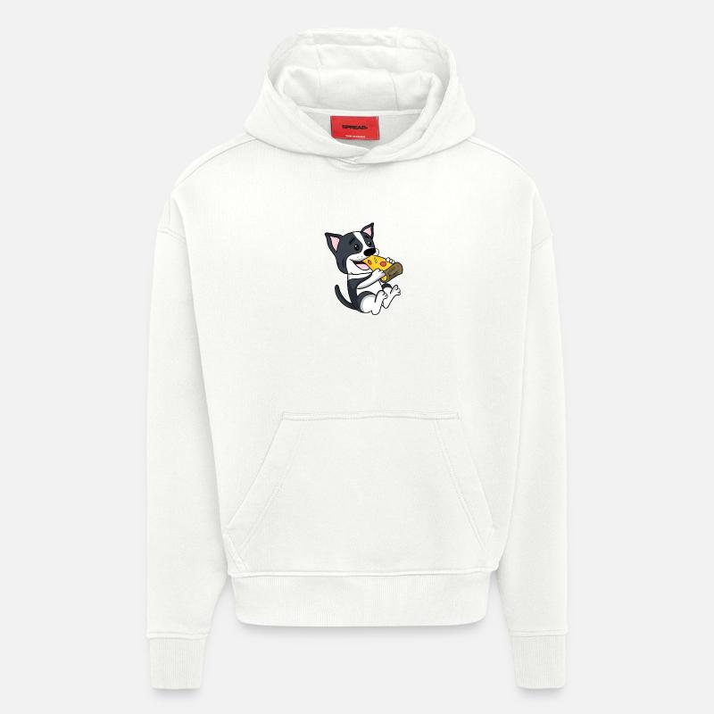 Pizza pour chien Boston Terrier - Sweat à capuche bio épais oversize fabriqué en UE - OFF WHITE