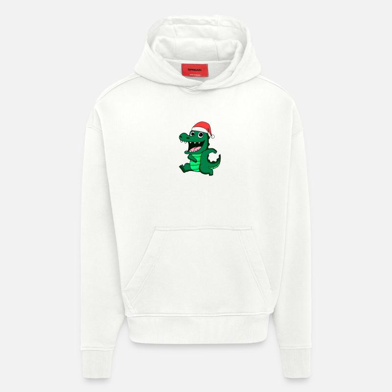 Crocodile Noël - Sweat à capuche bio épais oversize fabriqué en UE - OFF WHITE
