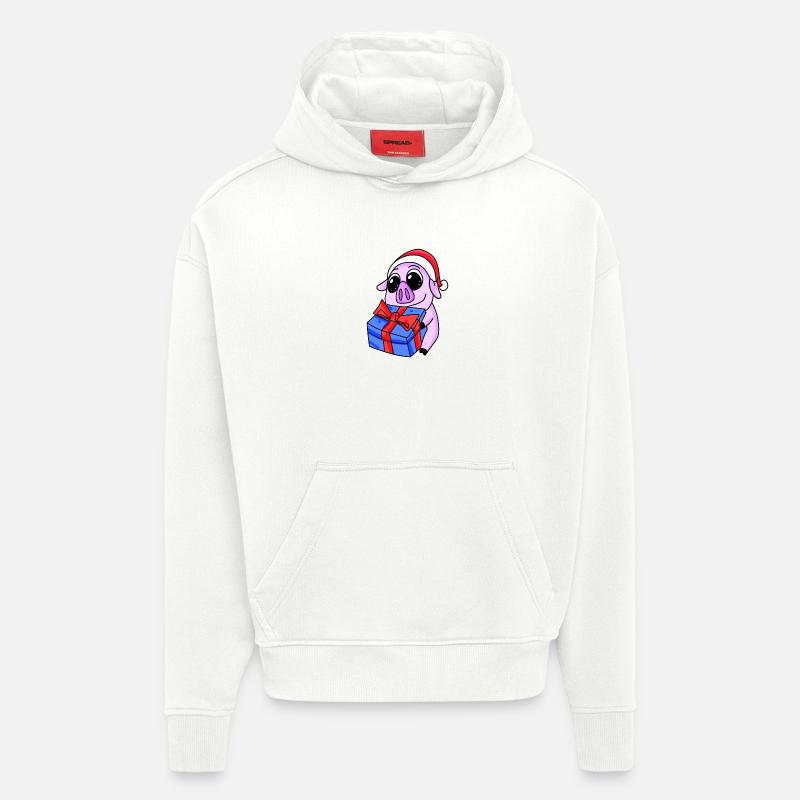 Cochon Noël - Sweat à capuche bio épais oversize fabriqué en UE - OFF WHITE