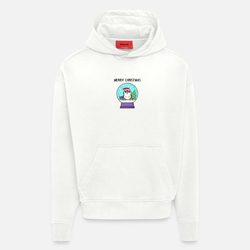 Pingouin Noël - Joyeux Noël - Sweat à capuche bio épais oversize fabriqué en UE - OFF WHITE