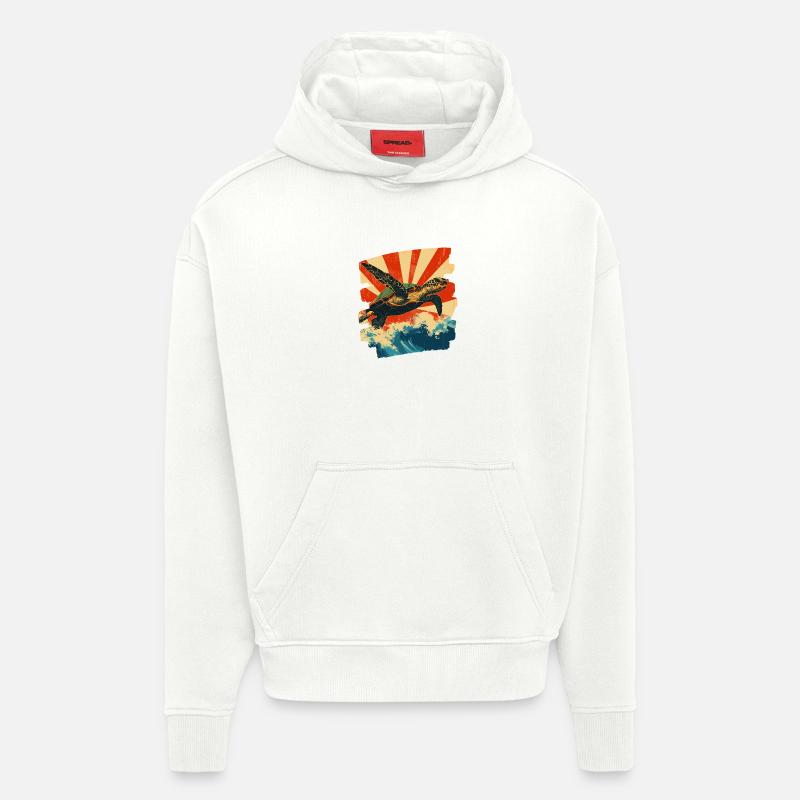 Tortue de mer rétro - Sweat à capuche bio épais oversize fabriqué en UE - OFF WHITE