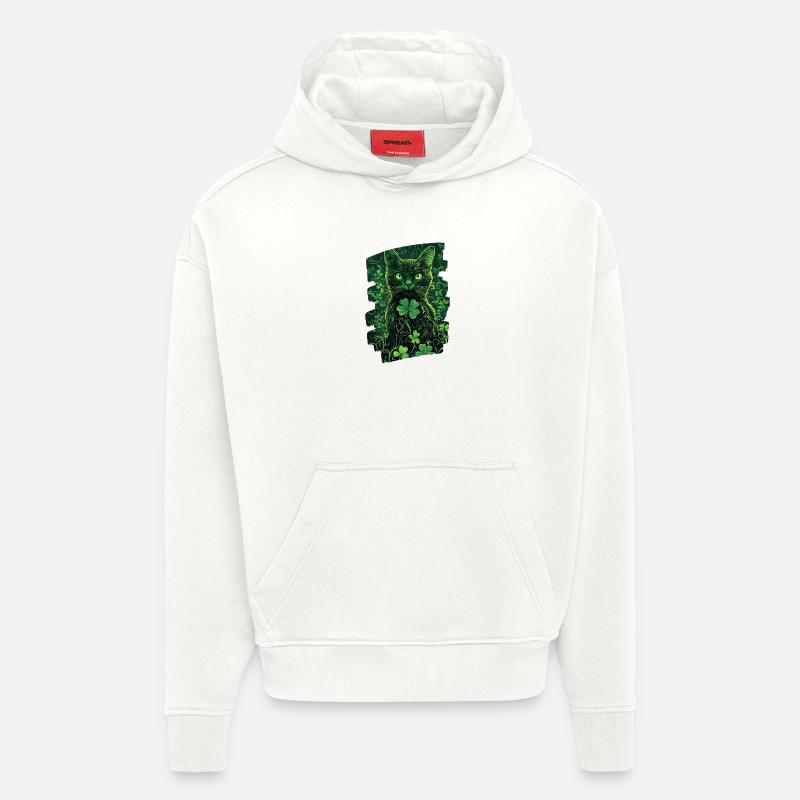 Chat de la Saint-Patrick - Sweat à capuche bio épais oversize fabriqué en UE - OFF WHITE