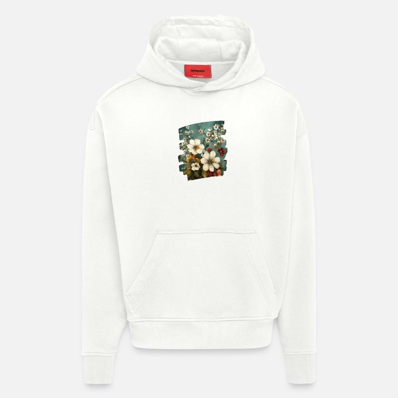 Printemps Printemps Début Fleur Fleurs - Sweat à capuche bio épais oversize fabriqué en UE - OFF WHITE