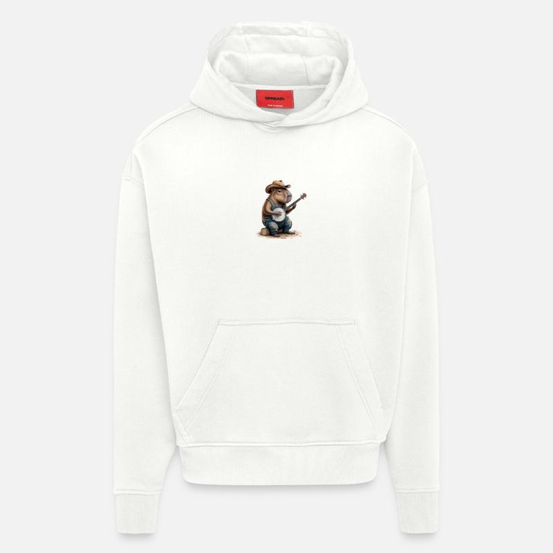 Cool Capybara jouant du banjo - Sweat à capuche bio épais oversize fabriqué en UE - OFF WHITE