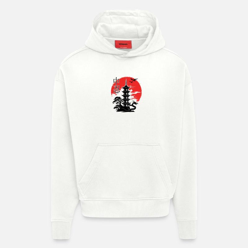 Pagode japonaise Coucher de soleil - Sweat à capuche bio épais oversize fabriqué en UE - OFF WHITE