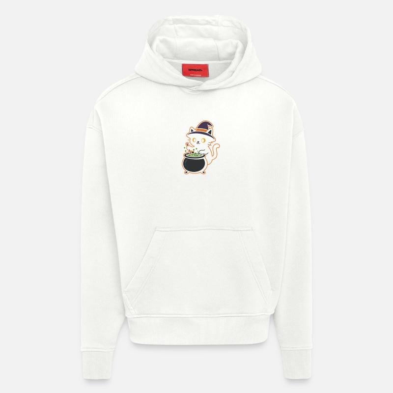 Conception magique de potion de sorcière pour chat - Sweat à capuche bio épais oversize fabriqué en UE - OFF WHITE