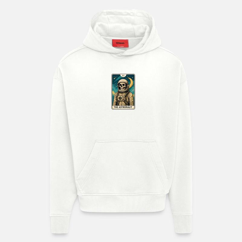 Astronaute avec crâne et ciel étoilé - Sweat à capuche bio épais oversize fabriqué en UE - OFF WHITE