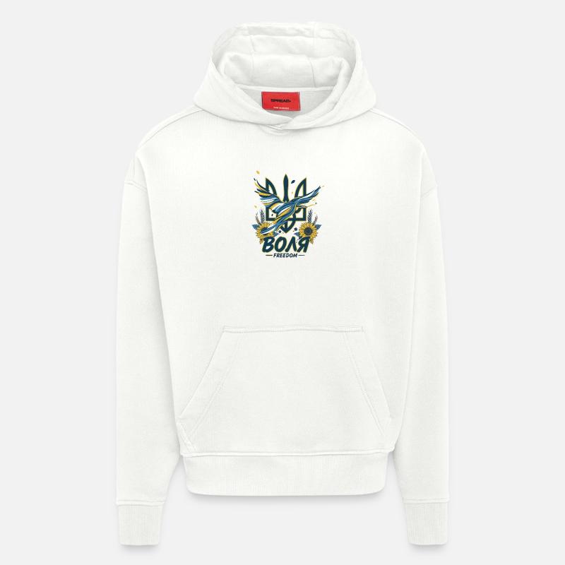 Trident de la liberté de Volya - Sweat à capuche bio épais oversize fabriqué en UE - OFF WHITE