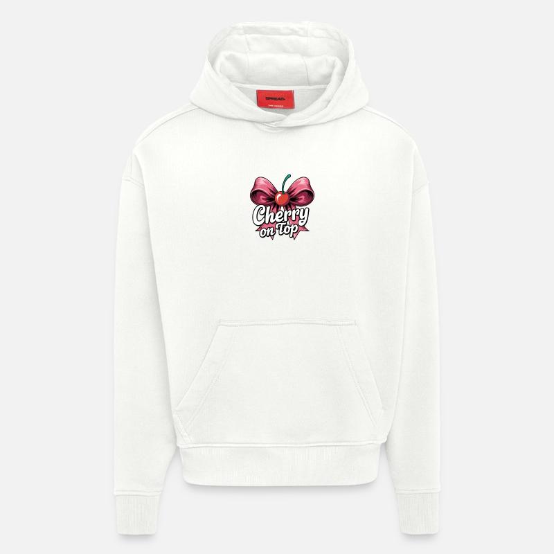 Cerise sur le dessus Illustration d’arc - Sweat à capuche bio épais oversize fabriqué en UE - OFF WHITE