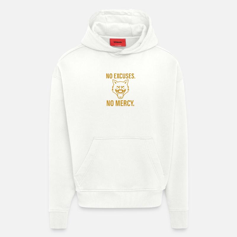Pas d’excuses, pas de pitié Wolf - Sweat à capuche bio épais oversize fabriqué en UE - OFF WHITE