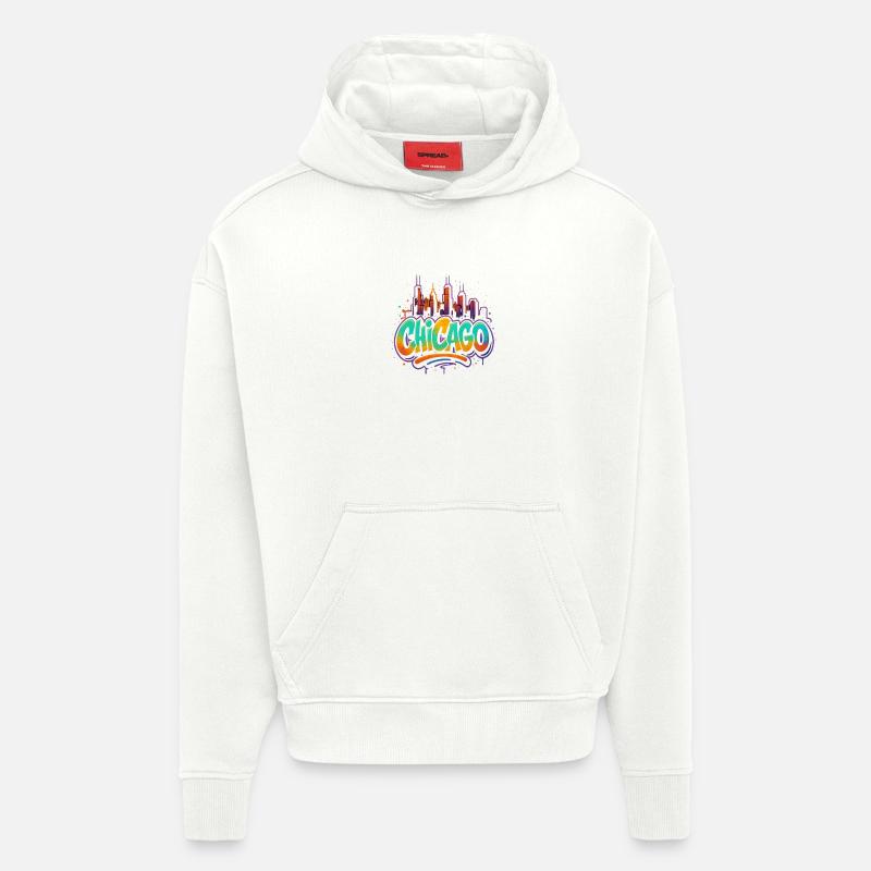 Silhouette du graffiti de Chicago - Sweat à capuche bio épais oversize fabriqué en UE - OFF WHITE