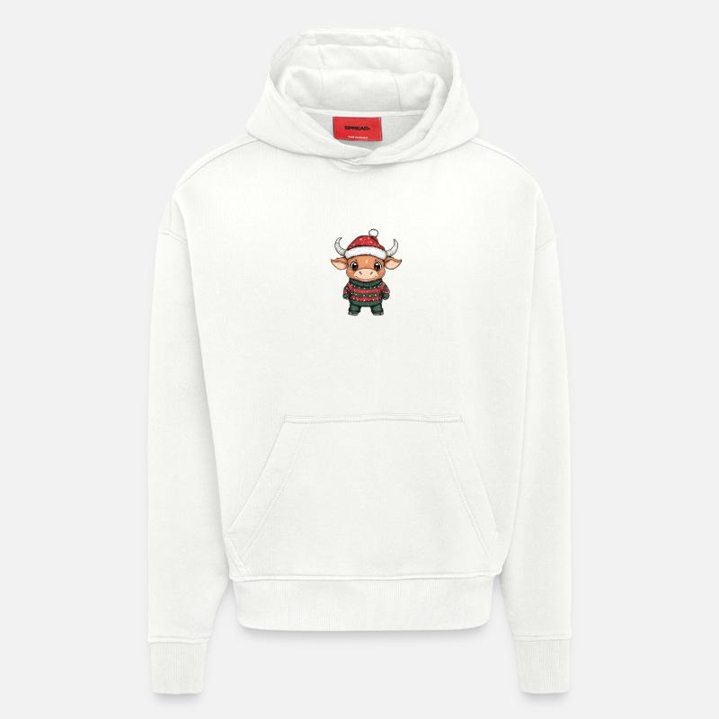 Taureau Noël - Sweat à capuche bio épais oversize fabriqué en UE - OFF WHITE