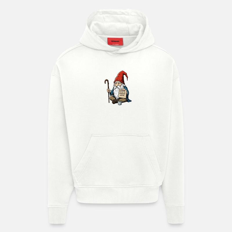 Gnome affamé | Aider, s’il vous plaît - Sweat à capuche bio épais oversize fabriqué en UE - OFF WHITE
