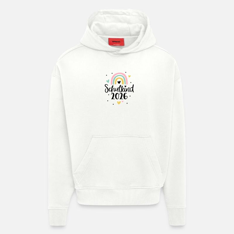 Schulkind 2026 Regenbogen Herz Einschulung - Hoodie- made by SPREAD - OFF WHITE