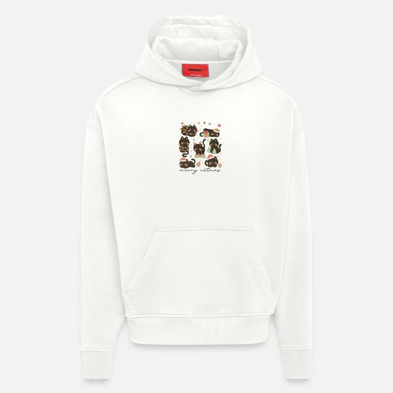 Merry Catmas Chats douillets, Amour Chatons - Sweat à capuche bio épais oversize fabriqué en UE - OFF WHITE