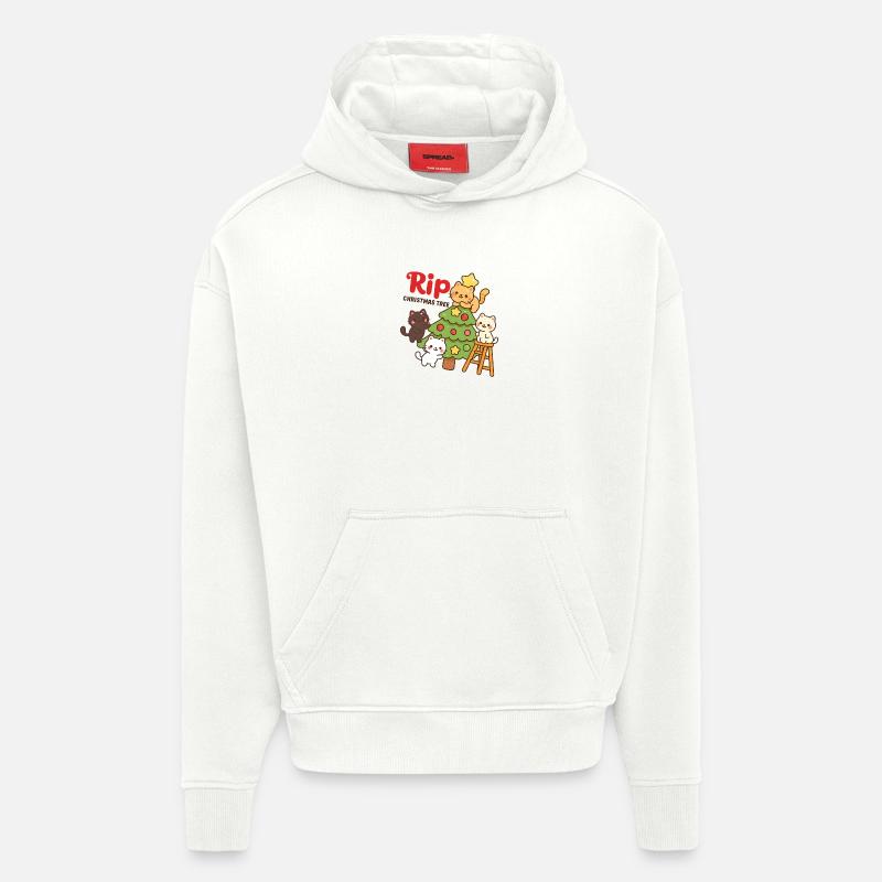 RIP Arbre de Noël Chats, Chatons - Sweat à capuche bio épais oversize fabriqué en UE - OFF WHITE