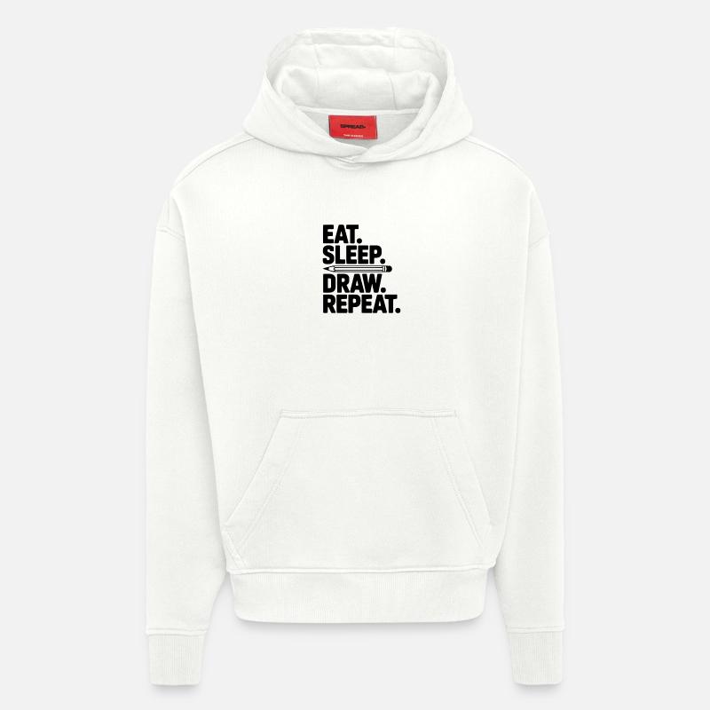Manger. Dormir. Dessiner. Répéter. - Sweat à capuche bio épais oversize fabriqué en UE - OFF WHITE