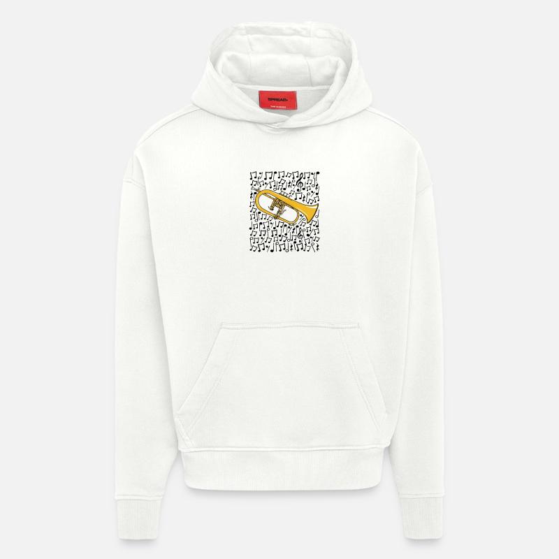 Notes musicales de bugle Corniste Musicien de cuivres - Sweat à capuche bio épais oversize fabriqué en UE - OFF WHITE