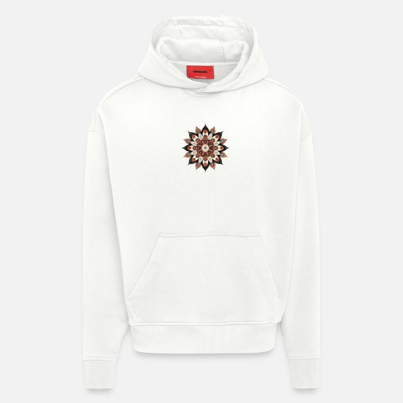 Imprimé de fleurs de mandala chaudes - Sweat à capuche bio épais oversize fabriqué en UE - OFF WHITE