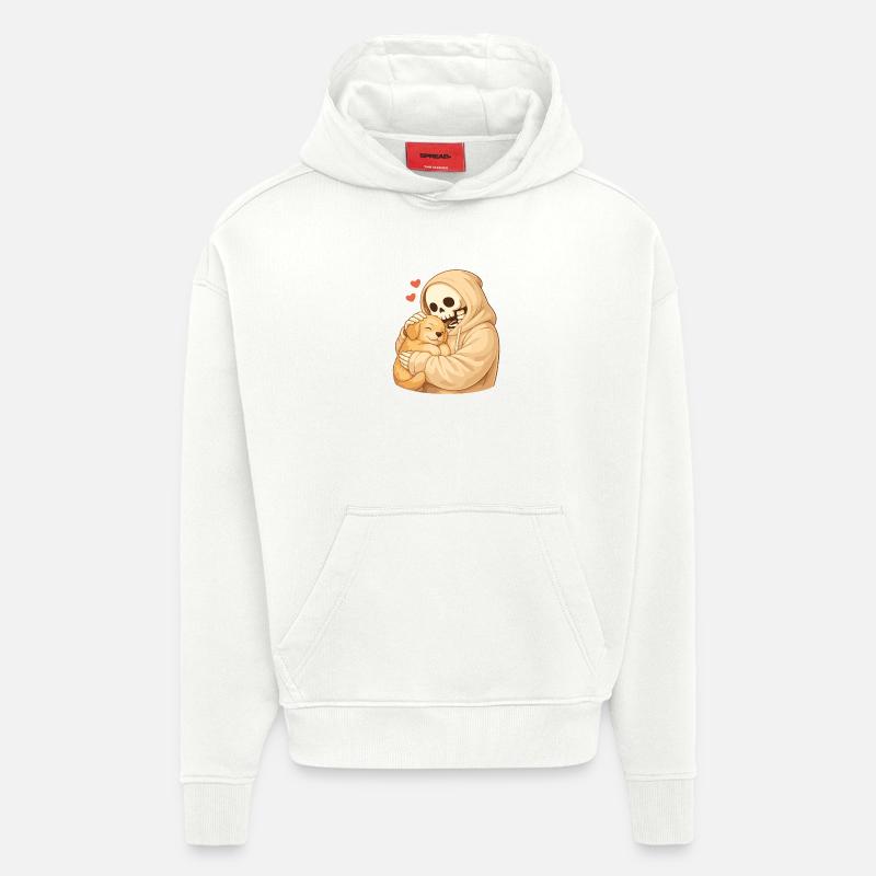 Squelette douillet avec chiot – sécurité - Sweat à capuche bio épais oversize fabriqué en UE - OFF WHITE