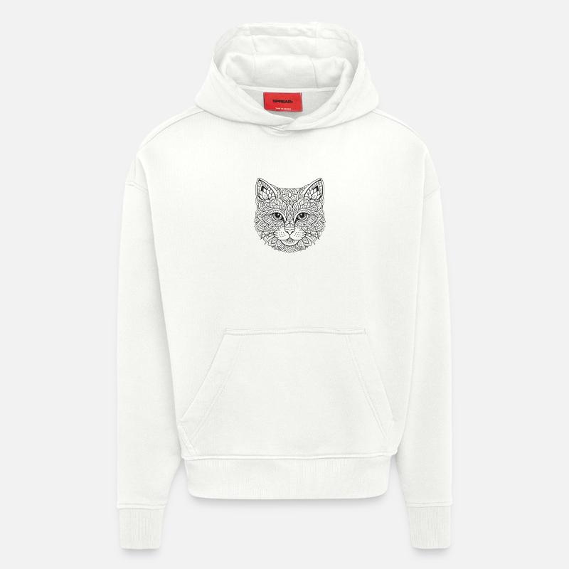 Visage de chat de Mandala - Sweat à capuche bio épais oversize fabriqué en UE - OFF WHITE