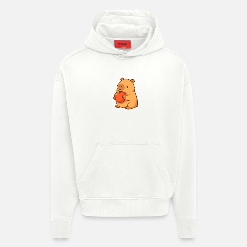Illustration de capybara avec pomme - Sweat à capuche bio épais oversize fabriqué en UE - OFF WHITE