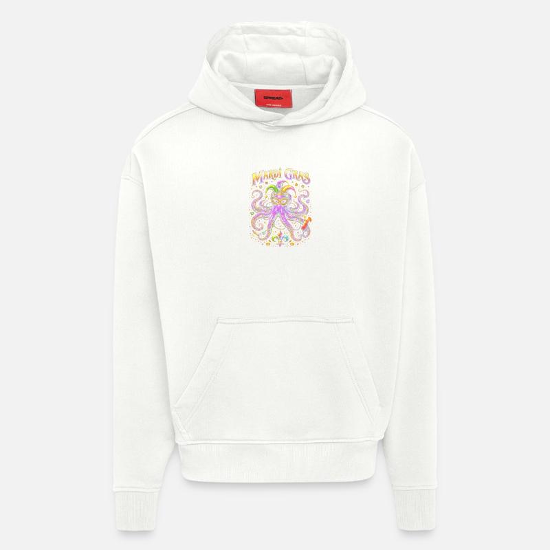 Masque de pieuvre de Mardi Gras - Sweat à capuche bio épais oversize fabriqué en UE - OFF WHITE