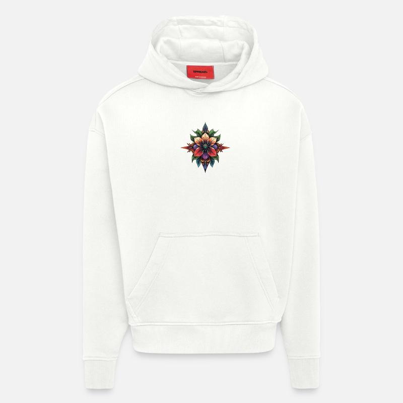 Mandala de l’Étoile de Fleurs - Sweat à capuche bio épais oversize fabriqué en UE - OFF WHITE