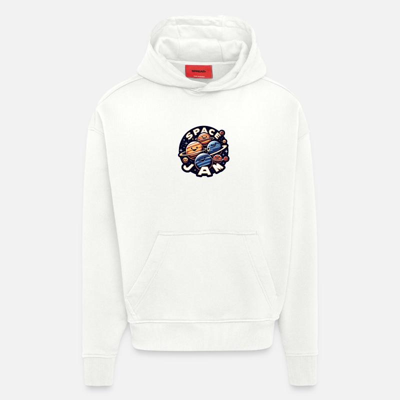 Planètes rieuses dans l’espace - Sweat à capuche bio épais oversize fabriqué en UE - OFF WHITE