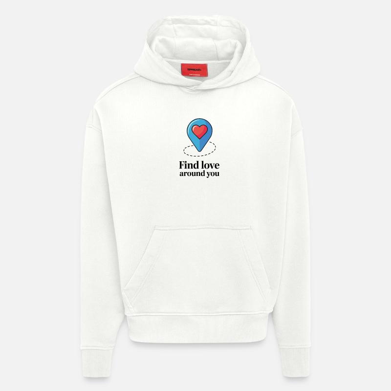 Épingle Cœur Trouve l’Amour à proximité - Sweat à capuche bio épais oversize fabriqué en UE - OFF WHITE