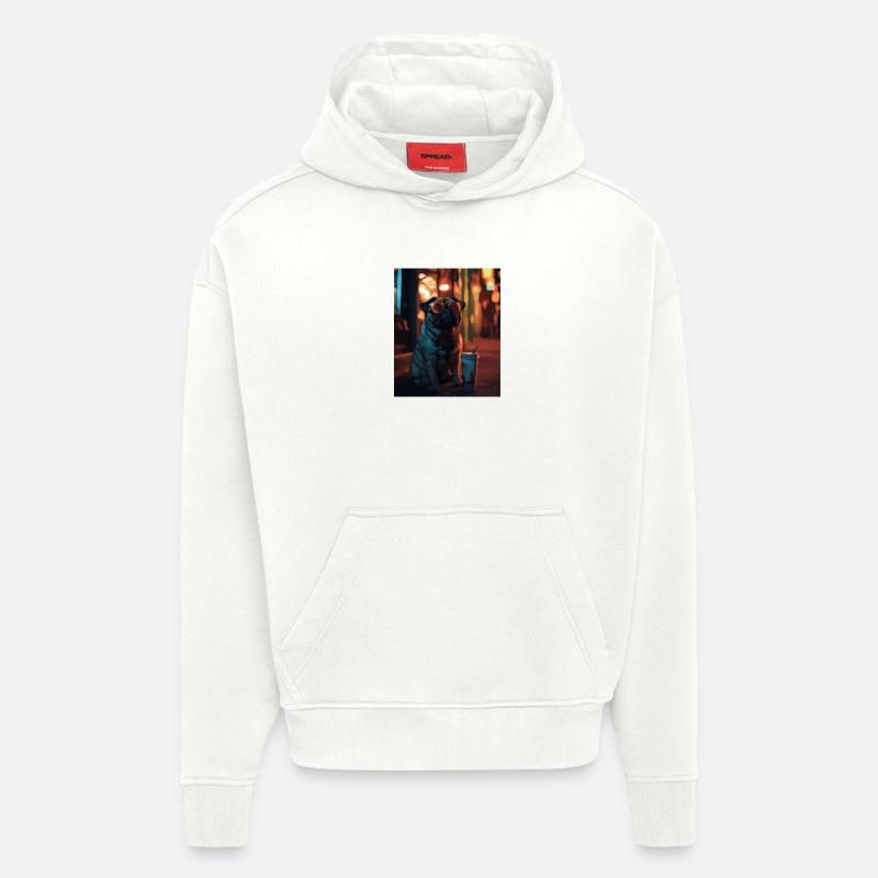 Mops mit Sonnenbrille und Eiskaffee - Hoodie- made by SPREAD  - OFF WHITE