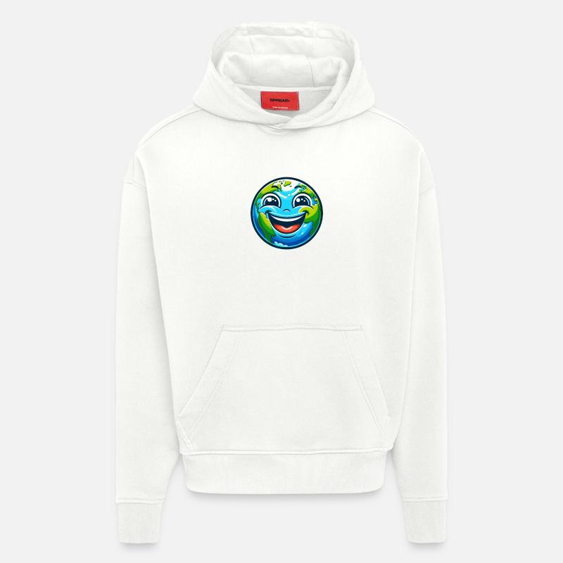 Dessin animé de la Terre Joyeuse - Sweat à capuche bio épais oversize fabriqué en UE - OFF WHITE