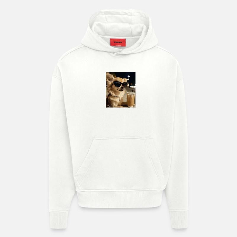Sonnenbrillen-Hund mit Eiskaffee - Hoodie- made by SPREAD  - OFF WHITE