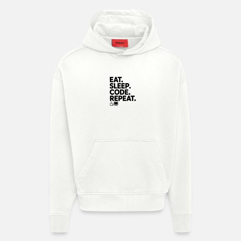 Mange. Dors. Code. Répétez. - Sweat à capuche bio épais oversize fabriqué en UE - OFF WHITE
