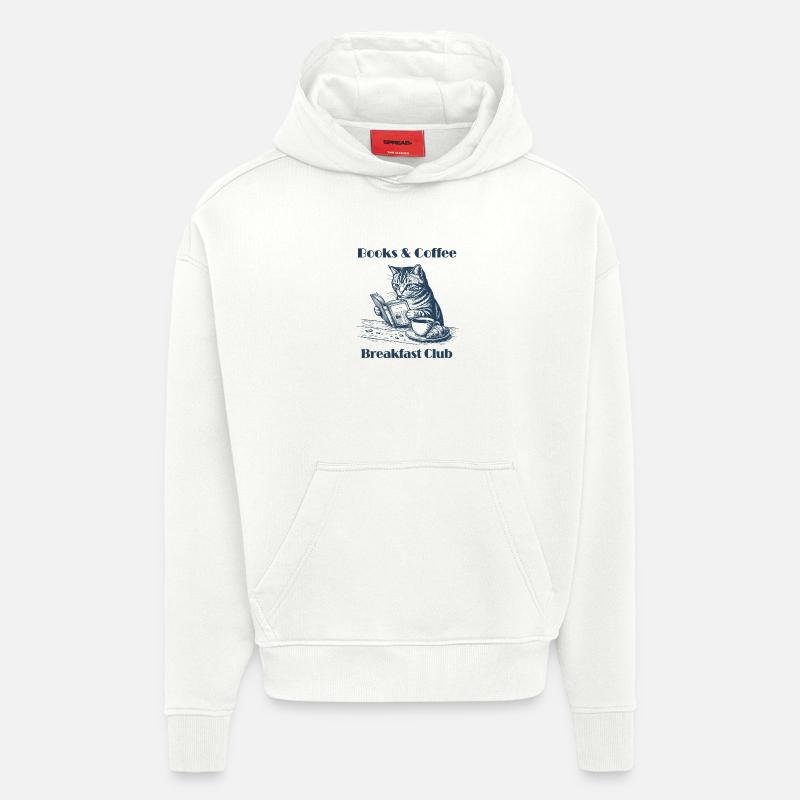 Books & Coffee Cat – Cozy Reader Design - Sweat à capuche bio épais oversize fabriqué en UE - OFF WHITE
