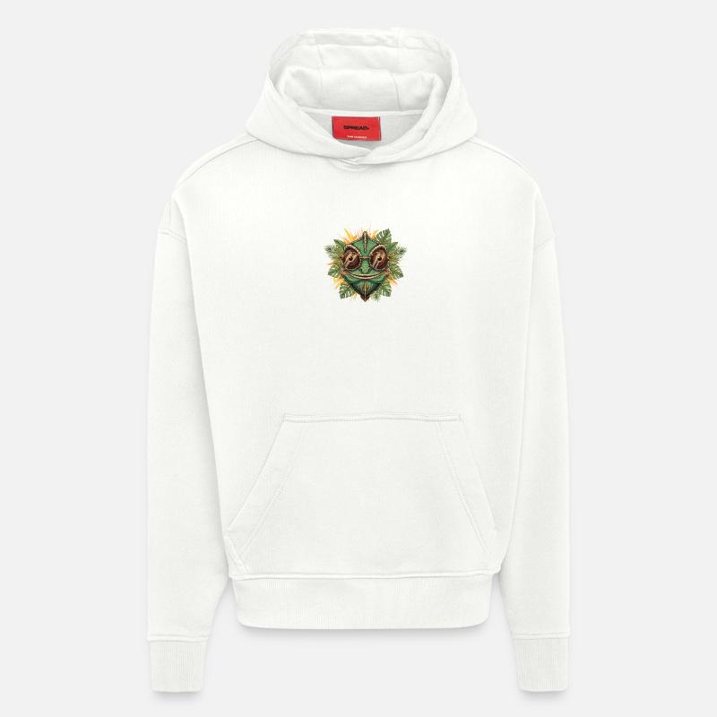 Caméléon à lunettes dans la jungle - Sweat à capuche bio épais oversize fabriqué en UE - OFF WHITE