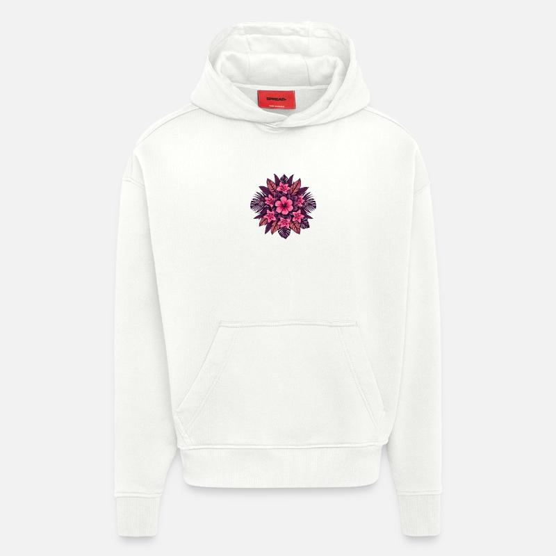 Mandala de fleurs roses en violet - Sweat à capuche bio épais oversize fabriqué en UE - OFF WHITE