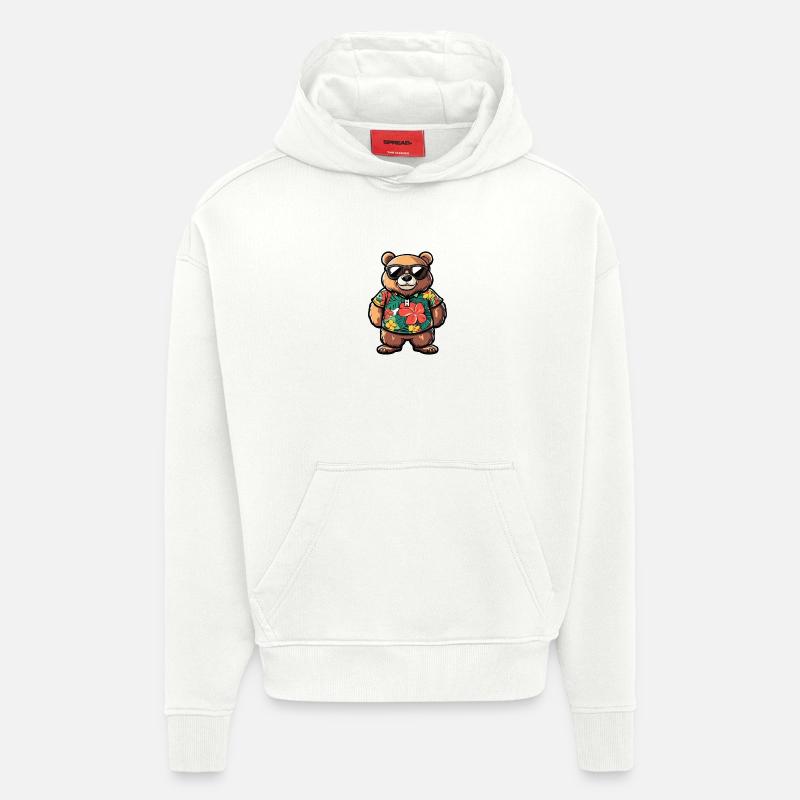 Vacances de Bear Comic - Sweat à capuche bio épais oversize fabriqué en UE - OFF WHITE