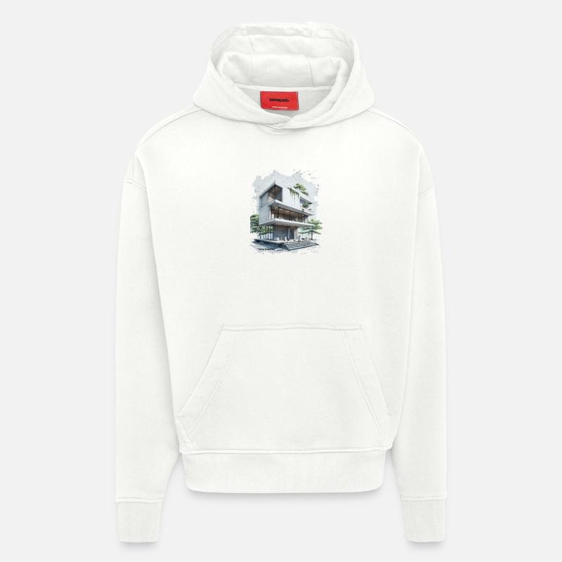 Fancy Geometry Modern House - Sweat à capuche bio épais oversize fabriqué en UE - OFF WHITE