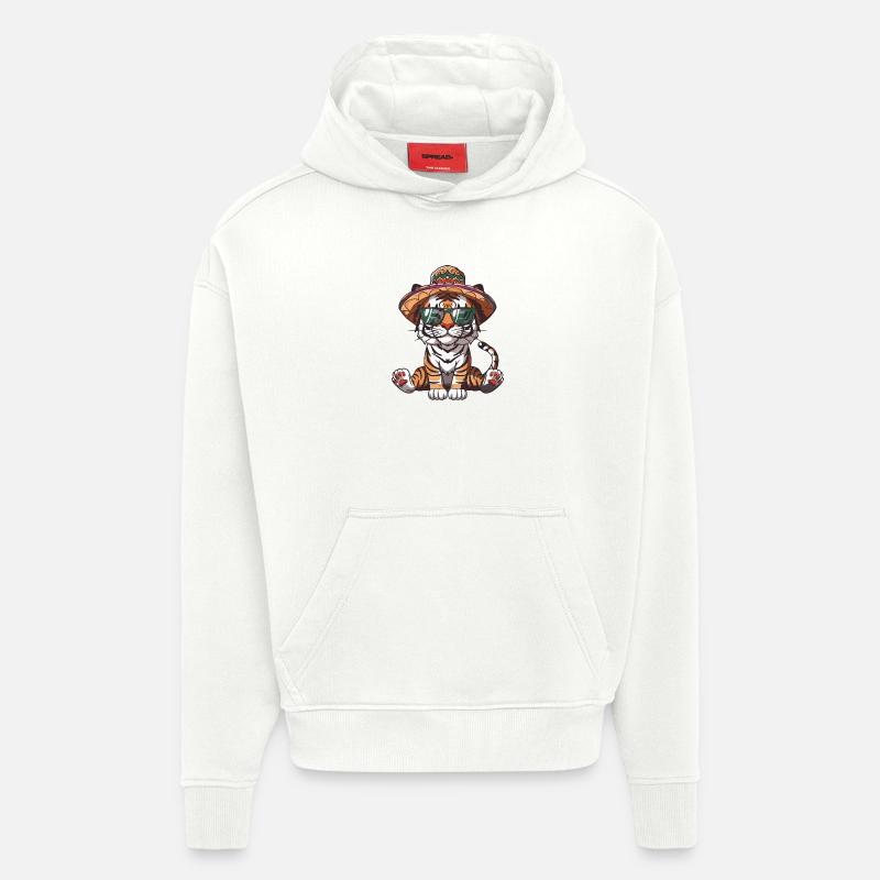 Sombrero drôle de Tiger Comic - Sweat à capuche bio épais oversize fabriqué en UE - OFF WHITE