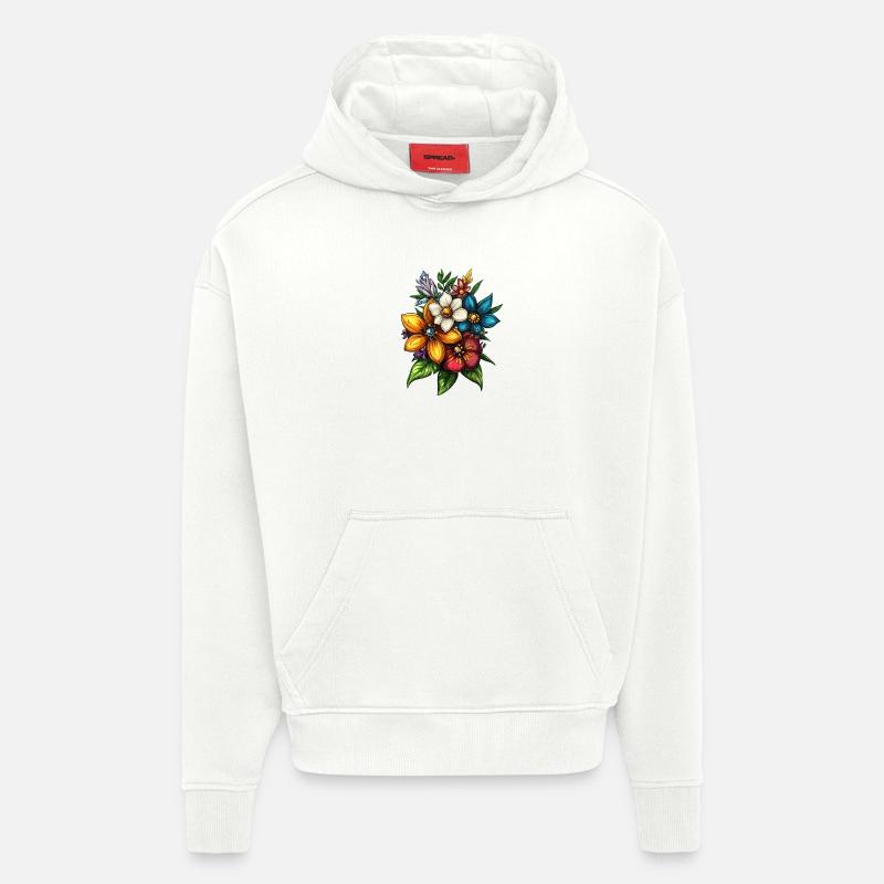 Bouquet d’explosion de couleurs - Sweat à capuche bio épais oversize fabriqué en UE - OFF WHITE