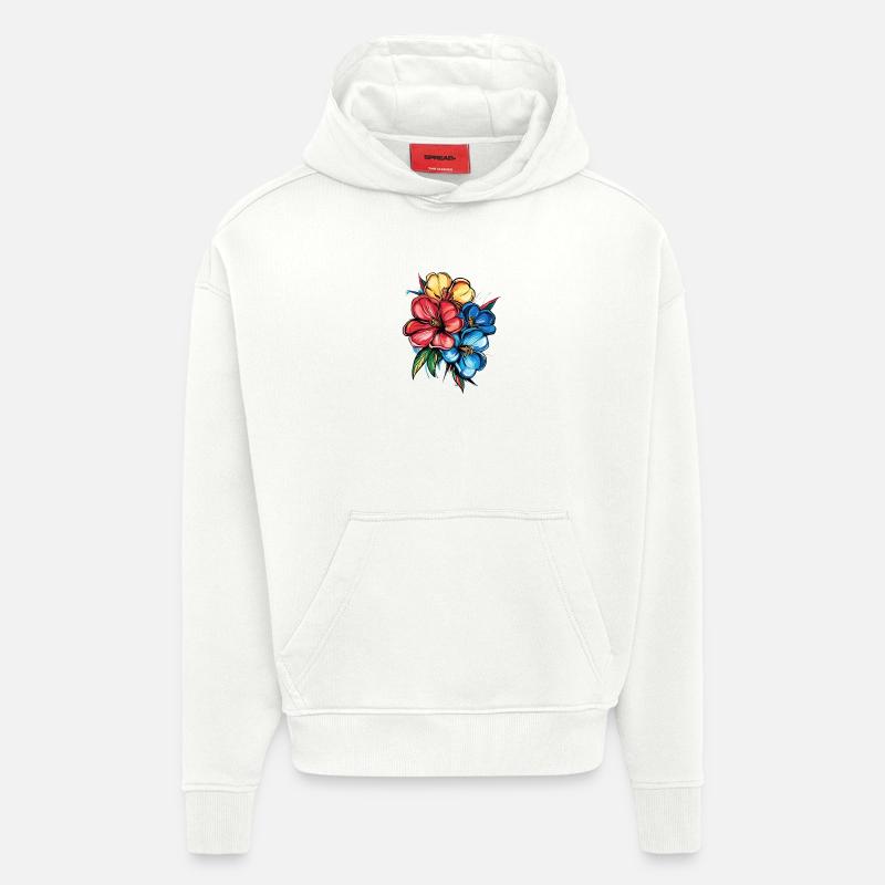 Explosion de l’hibiscus tropical - Sweat à capuche bio épais oversize fabriqué en UE - OFF WHITE
