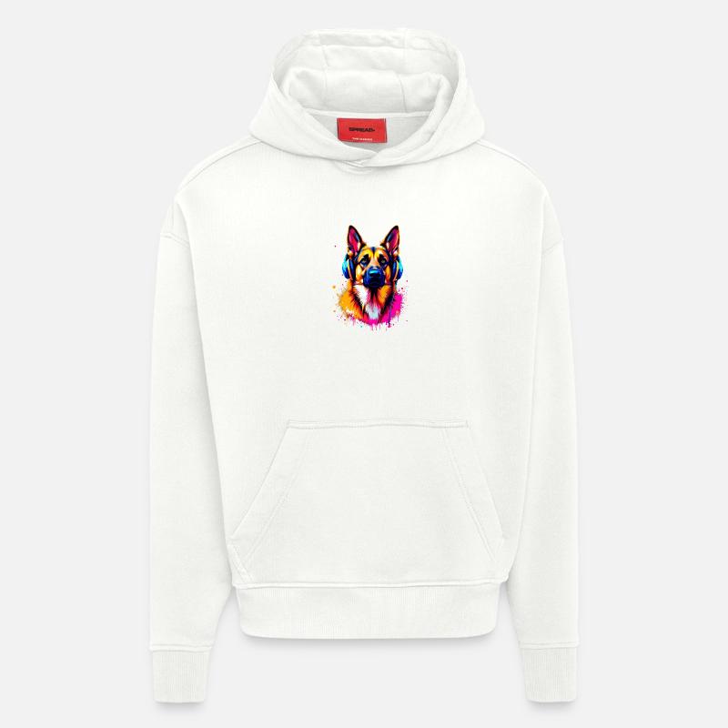 Deutscher Schäferhund mit Kopfhörer - Hoodie- made by SPREAD  - OFF WHITE