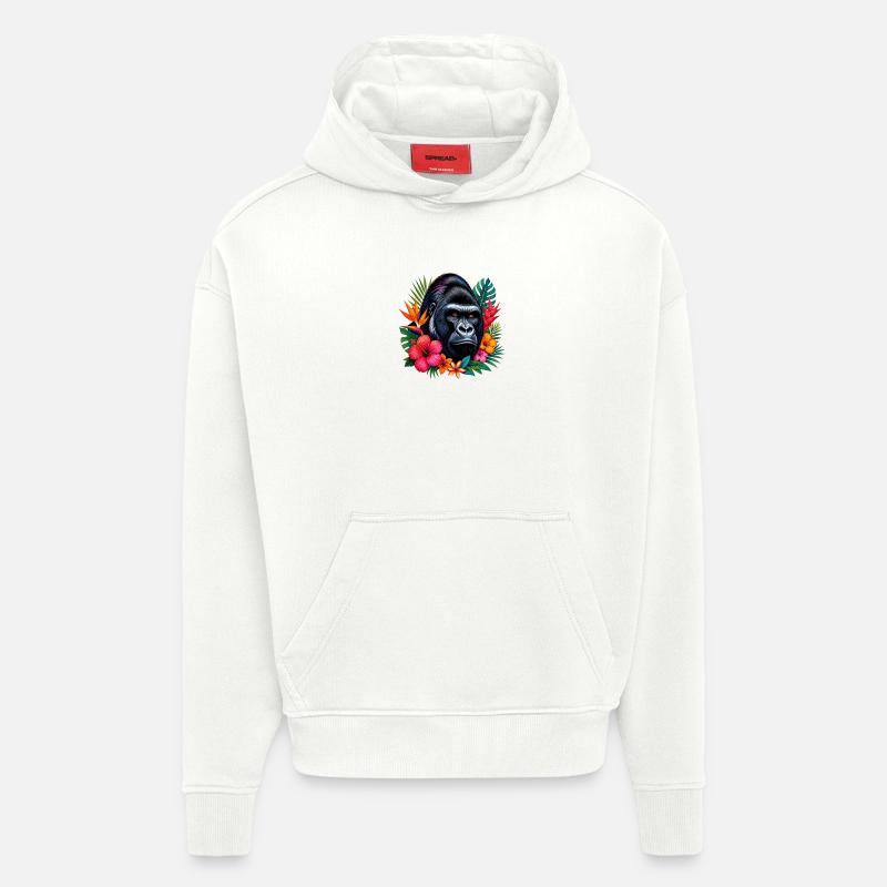 Gorille aux fleurs - Sweat à capuche bio épais oversize fabriqué en UE - OFF WHITE