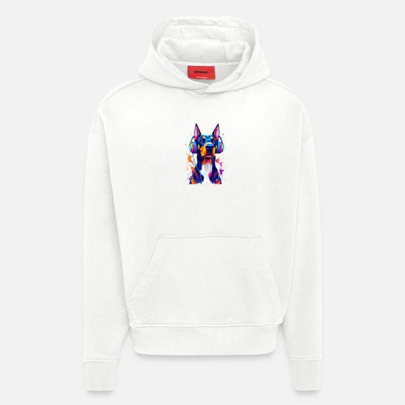 Dobermann mit Kopfhörern - Hoodie- made by SPREAD  - OFF WHITE