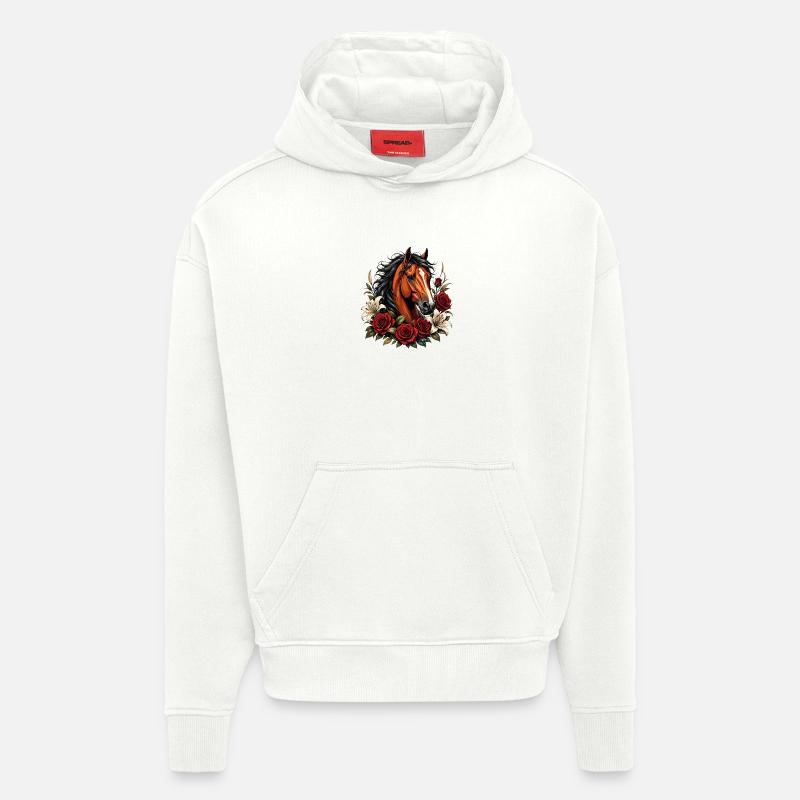Pferdengesicht mit Rosenrahmen - Hoodie- made by SPREAD  - OFF WHITE