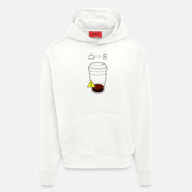 Warning Coffee Low - Sweat à capuche bio épais oversize fabriqué en UE - OFF WHITE